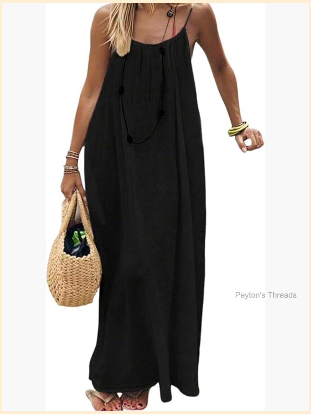 Backless Spaghetti Strap Maxi Dress Summer Casual Flowy Beach Sundress - Picture 1 of 7